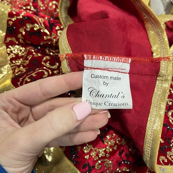 Custom Red & Gold Sparkle Two Piece Card Detail Costume - Picture 5 of 8
